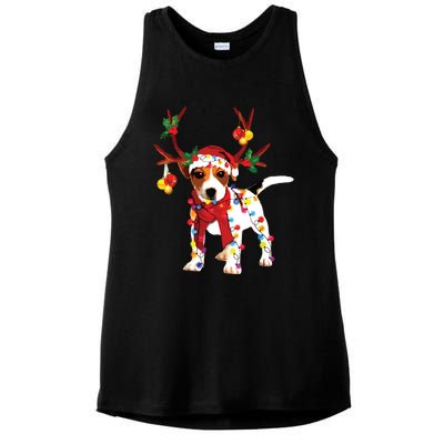 Santa Jack Russell Gorgeous Reindeer Light Christmas Ladies PosiCharge Tri-Blend Wicking Tank