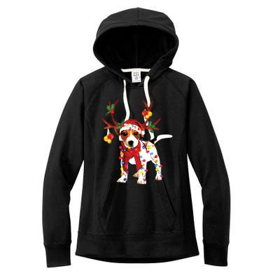 Santa Jack Russell Gorgeous Reindeer Light Christmas Women's Fleece Hoodie