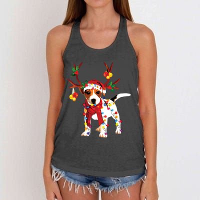 Santa Jack Russell Gorgeous Reindeer Light Christmas Women's Knotted Racerback Tank