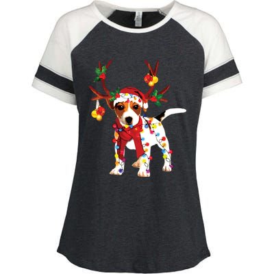 Santa Jack Russell Gorgeous Reindeer Light Christmas Enza Ladies Jersey Colorblock Tee