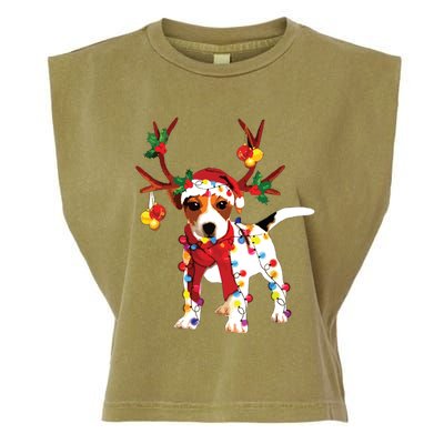 Santa Jack Russell Gorgeous Reindeer Light Christmas Garment-Dyed Women's Muscle Tee