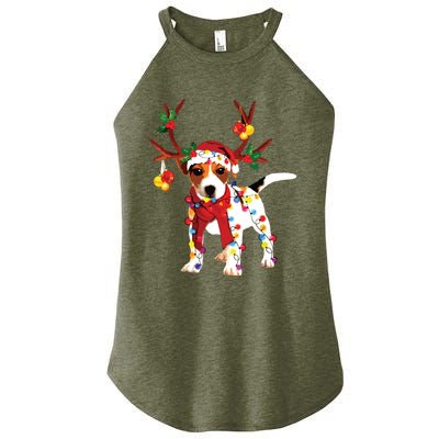 Santa Jack Russell Gorgeous Reindeer Light Christmas Women's Perfect Tri Rocker Tank