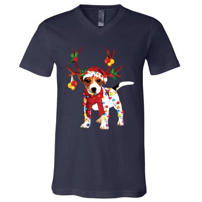 Santa Jack Russell Gorgeous Reindeer Light Christmas V-Neck T-Shirt