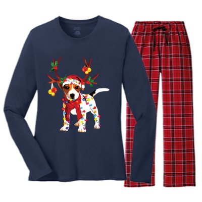 Santa Jack Russell Gorgeous Reindeer Light Christmas Women's Long Sleeve Flannel Pajama Set 