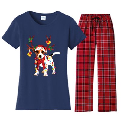 Santa Jack Russell Gorgeous Reindeer Light Christmas Women's Flannel Pajama Set