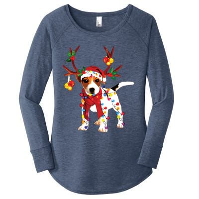 Santa Jack Russell Gorgeous Reindeer Light Christmas Women's Perfect Tri Tunic Long Sleeve Shirt