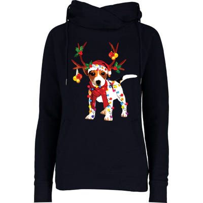 Santa Jack Russell Gorgeous Reindeer Light Christmas Womens Funnel Neck Pullover Hood