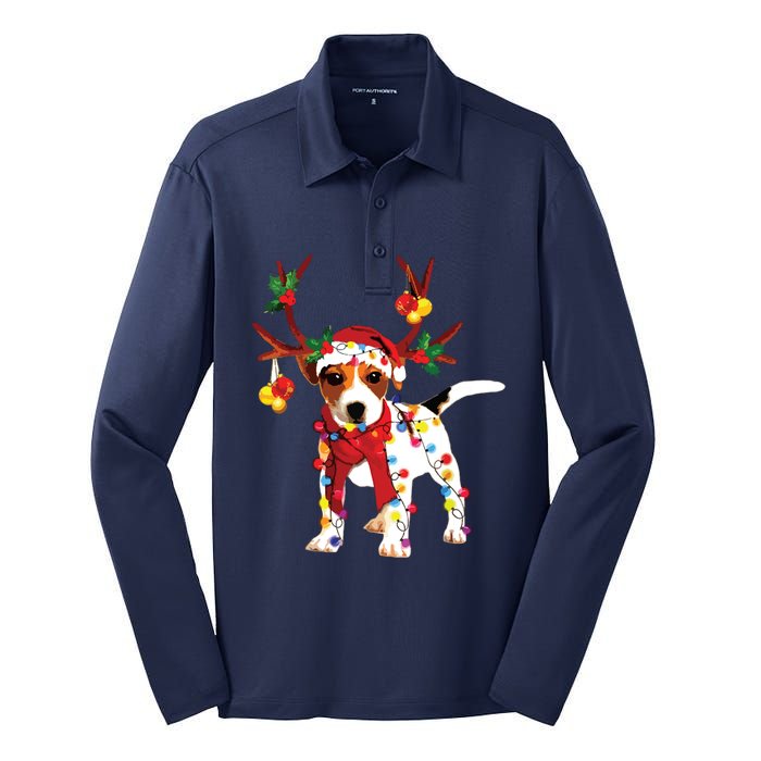 Santa Jack Russell Gorgeous Reindeer Light Christmas Silk Touch Performance Long Sleeve Polo