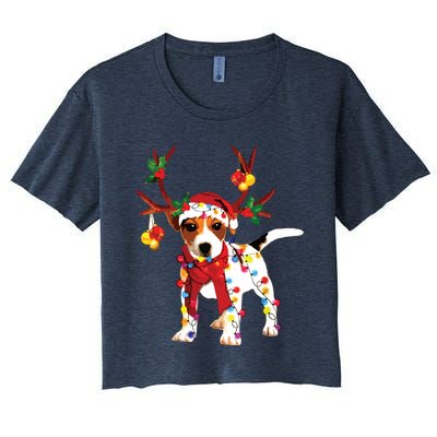 Santa Jack Russell Gorgeous Reindeer Light Christmas Women's Crop Top Tee