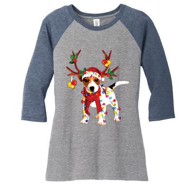 Santa Jack Russell Gorgeous Reindeer Light Christmas Women's Tri-Blend 3/4-Sleeve Raglan Shirt