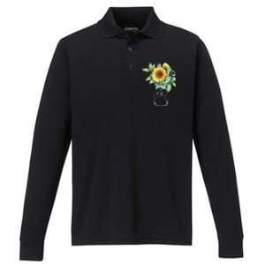 Sunflower Jar 's Life is Goods Floral Awesome Vase Performance Long Sleeve Polo