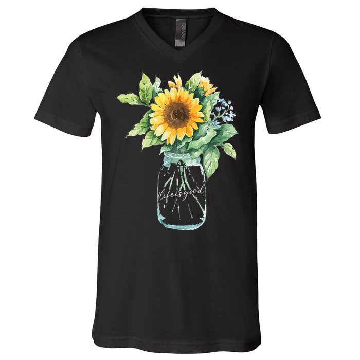 Sunflower Jar 's Life is Goods Floral Awesome Vase V-Neck T-Shirt