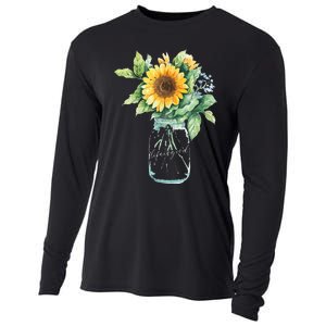 Sunflower Jar 's Life is Goods Floral Awesome Vase Cooling Performance Long Sleeve Crew