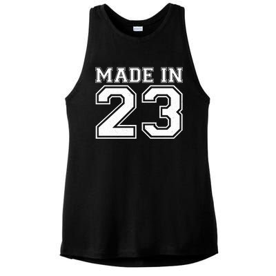 Sporty Jersey Style Made In 1923 100th Birthday Ladies PosiCharge Tri-Blend Wicking Tank