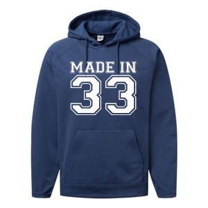 Sporty Jersey Style Made In 1933 90th Birthday Performance Fleece Hoodie