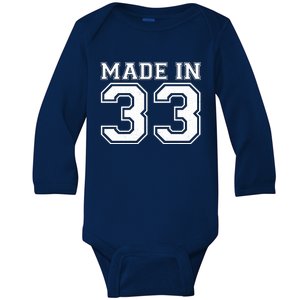 Sporty Jersey Style Made In 1933 90th Birthday Baby Long Sleeve Bodysuit