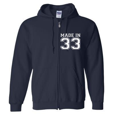 Sporty Jersey Style Made In 1933 90th Birthday Full Zip Hoodie