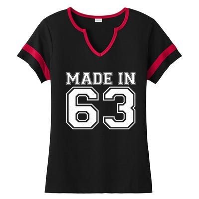 Sporty Jersey Style Made In 1963 60th Birthday Ladies Halftime Notch Neck Tee