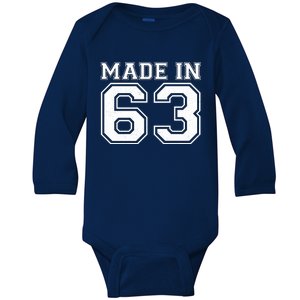 Sporty Jersey Style Made In 1963 60th Birthday Baby Long Sleeve Bodysuit