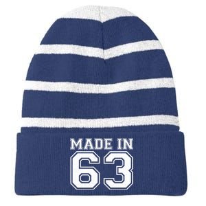 Sporty Jersey Style Made In 1963 60th Birthday Striped Beanie with Solid Band