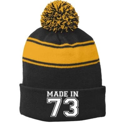 Sporty Jersey Style Made In 1973 50th Birthday Stripe Pom Pom Beanie