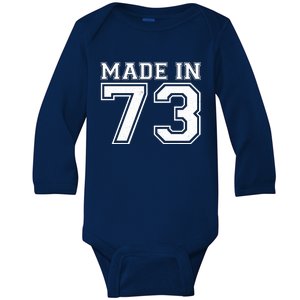 Sporty Jersey Style Made In 1973 50th Birthday Baby Long Sleeve Bodysuit