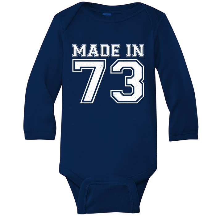 Sporty Jersey Style Made In 1973 50th Birthday Baby Long Sleeve Bodysuit