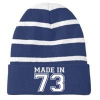 Sporty Jersey Style Made In 1973 50th Birthday Striped Beanie with Solid Band