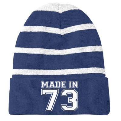 Sporty Jersey Style Made In 1973 50th Birthday Striped Beanie with Solid Band