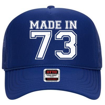 Sporty Jersey Style Made In 1973 50th Birthday High Crown Mesh Back Trucker Hat