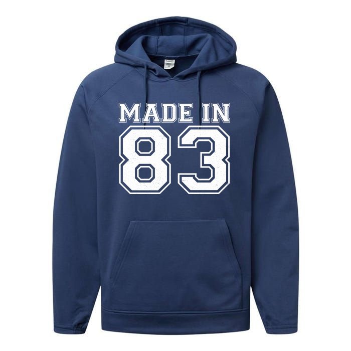 Sporty Jersey Style Made In 1983 40th Birthday Performance Fleece Hoodie