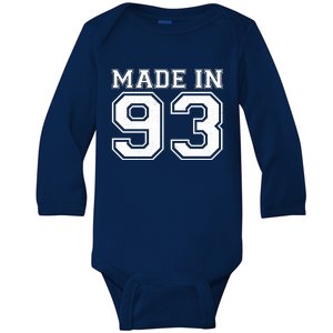 Sporty Jersey Style Made In 1993 30th Birthday Baby Long Sleeve Bodysuit