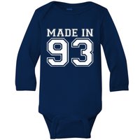 Sporty Jersey Style Made In 1993 30th Birthday Baby Long Sleeve Bodysuit