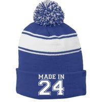 Sporty Jersey Style Made In 1924 100th Birthday Stripe Pom Pom Beanie