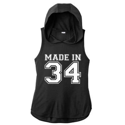 Sporty Jersey Style Made In 1934 90th Birthday Ladies PosiCharge Tri-Blend Wicking Draft Hoodie Tank