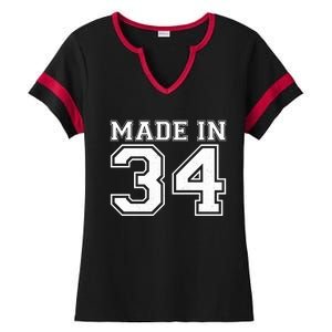 Sporty Jersey Style Made In 1934 90th Birthday Ladies Halftime Notch Neck Tee