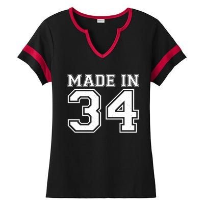 Sporty Jersey Style Made In 1934 90th Birthday Ladies Halftime Notch Neck Tee