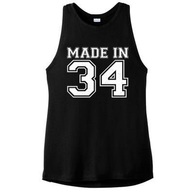 Sporty Jersey Style Made In 1934 90th Birthday Ladies PosiCharge Tri-Blend Wicking Tank