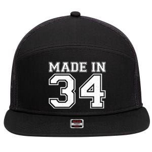 Sporty Jersey Style Made In 1934 90th Birthday 7 Panel Mesh Trucker Snapback Hat