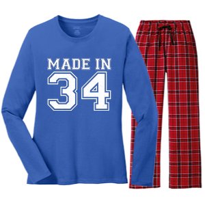 Sporty Jersey Style Made In 1934 90th Birthday Women's Long Sleeve Flannel Pajama Set 