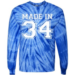 Sporty Jersey Style Made In 1934 90th Birthday Tie-Dye Long Sleeve Shirt