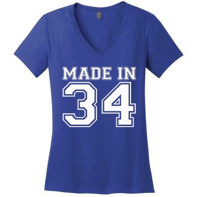 Sporty Jersey Style Made In 1934 90th Birthday Women's V-Neck T-Shirt