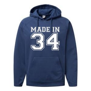 Sporty Jersey Style Made In 1934 90th Birthday Performance Fleece Hoodie