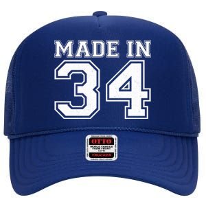 Sporty Jersey Style Made In 1934 90th Birthday High Crown Mesh Back Trucker Hat