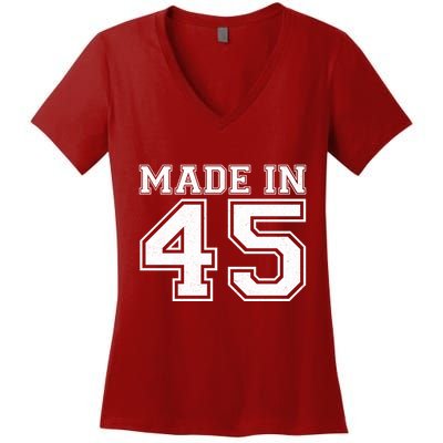 Sporty Jersey Style Made In 1945 80th Birthday Women's V-Neck T-Shirt