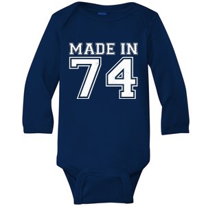 Sporty Jersey Style Made In 1974 50th Birthday Baby Long Sleeve Bodysuit