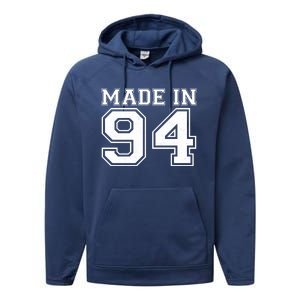 Sporty Jersey Style Made In 1994 30th Birthday Performance Fleece Hoodie