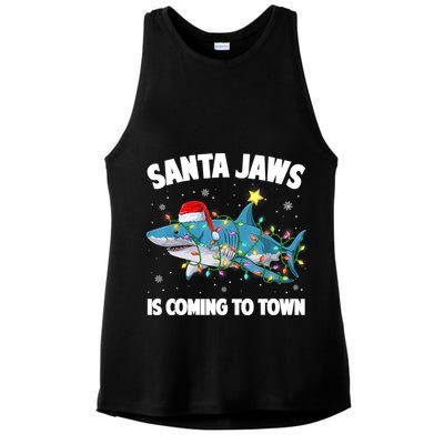 Santa Jaws Shark Christmas Lights Merry Sharkmas Xmas Boys TShirt Ladies PosiCharge Tri-Blend Wicking Tank