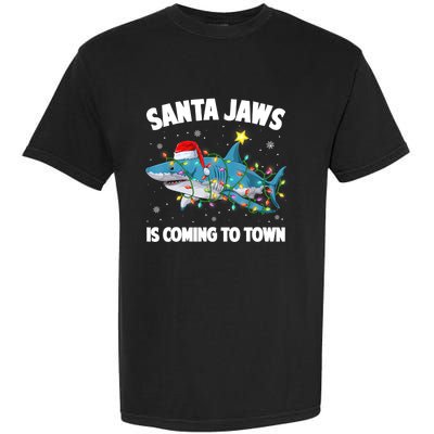 Santa Jaws Shark Christmas Lights Merry Sharkmas Xmas Boys TShirt Garment-Dyed Heavyweight T-Shirt