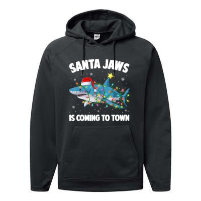 Santa Jaws Shark Christmas Lights Merry Sharkmas Xmas Boys TShirt Performance Fleece Hoodie